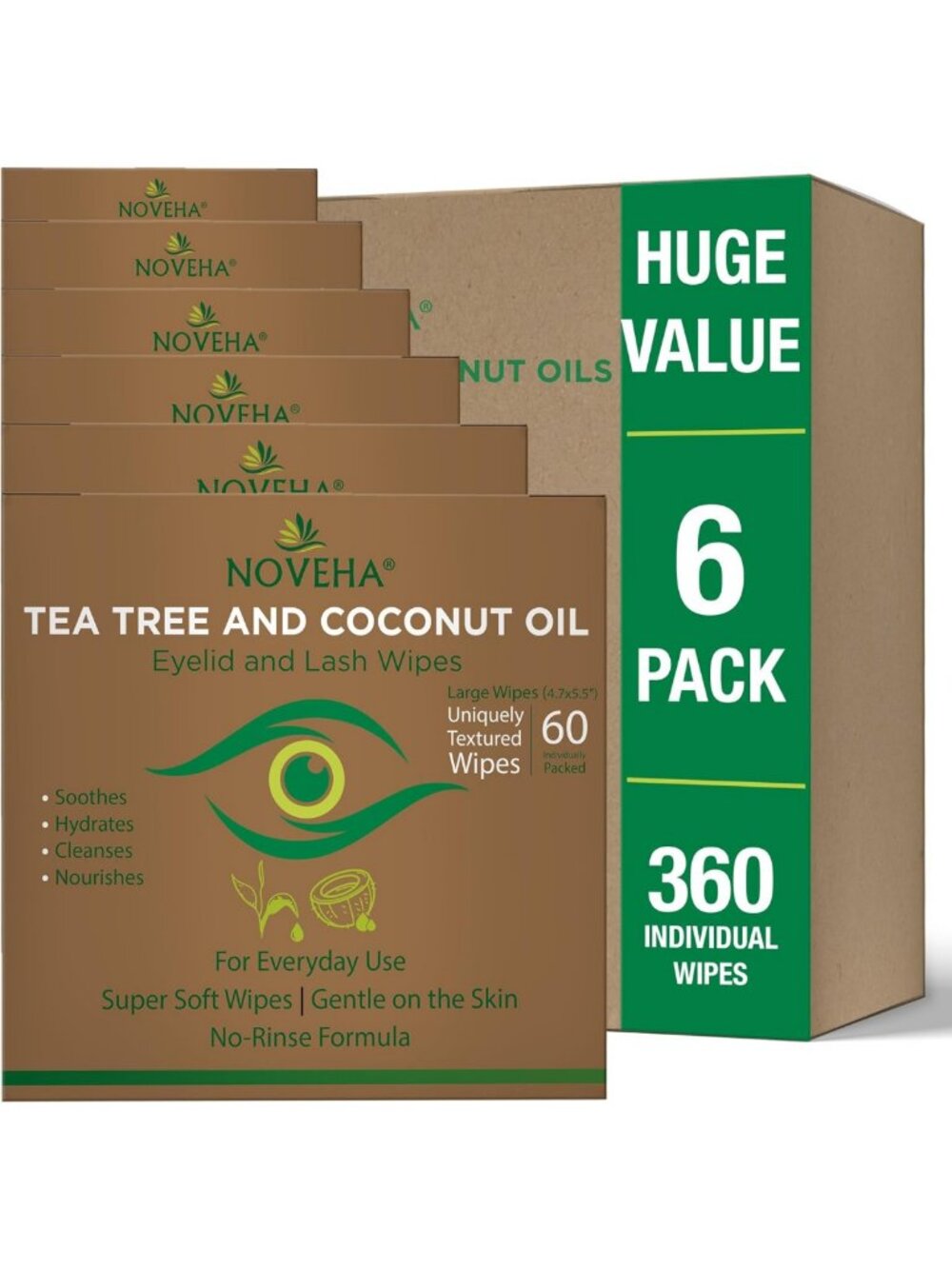 360PC Tea Tree & Coconut Oil Eyelid & Lash Wipes for Itchy Eyes, 60 Individually
